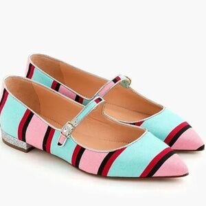J CREW - Mary Jane Pointed Striped Flats with Glitter Heel